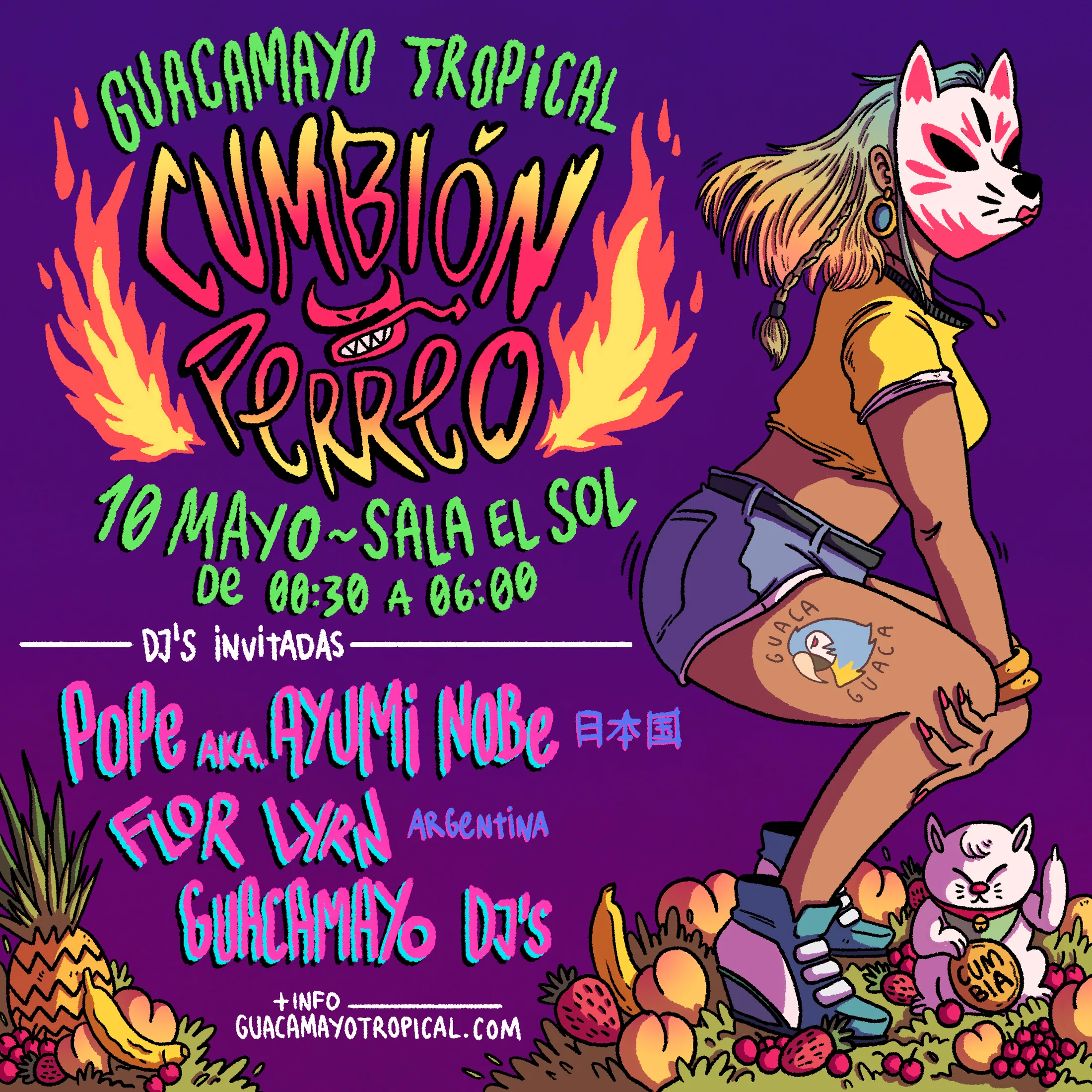 Flyer ilustrado Cumbión y Perreo